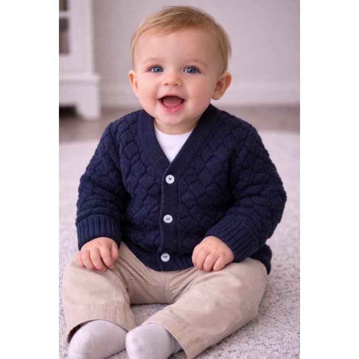 Casaco de Bebê Tricô Azul Marinho Menino