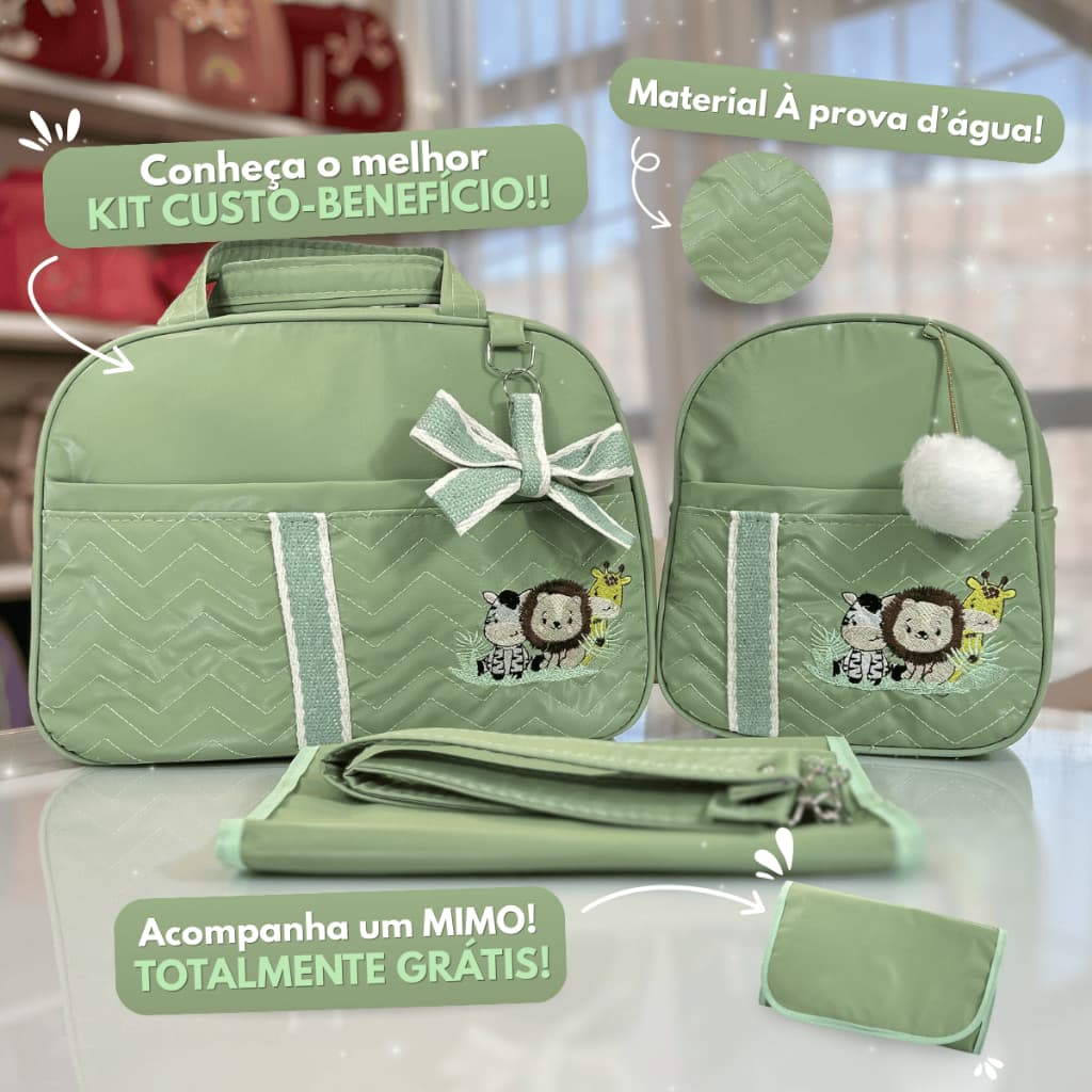 Mala Maternidade Safári com Mochila Luxo para Meninos + Troca-fraldas