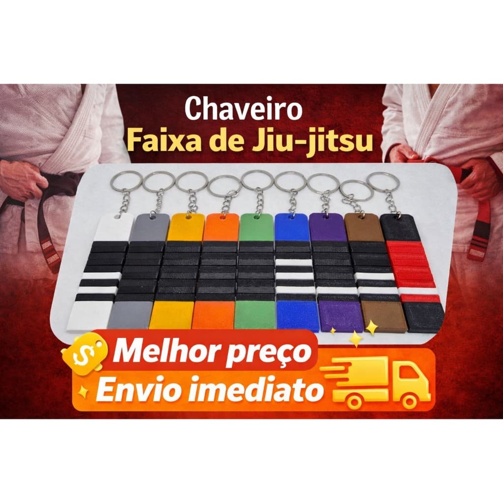 Chaveiro Faixa Jiu-Jitsu em 3D • Personalizado com Graus • Presente Lutador Artes Marciais