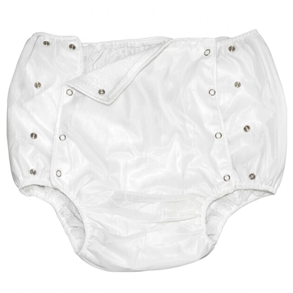 Calça Plástica Adulto Luxo Com Botão Senior Care Geriatrica Branca Impermeavel 02622