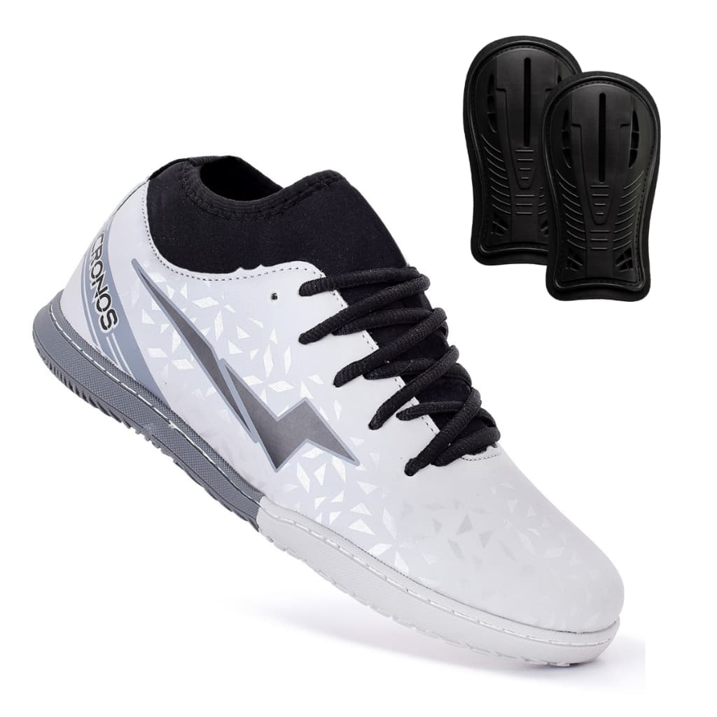 Chuteira Futsal Botinha Cronos Dynamics Profissional + Caneleira Alta Performance Conforto Leve