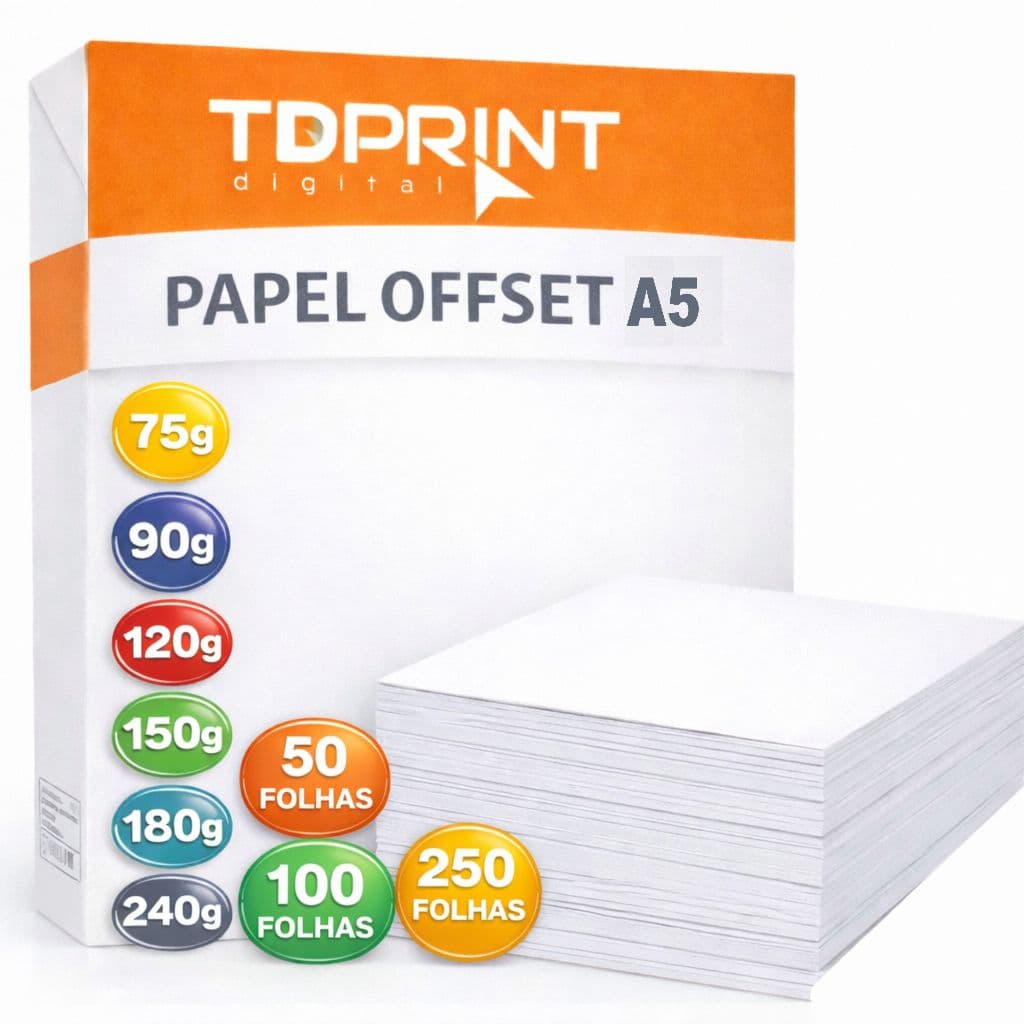 PAPEL OFFSET A5 75g, 90g, 120g, 150G,180g E 240G KIT 50,100,250 FOLHAS