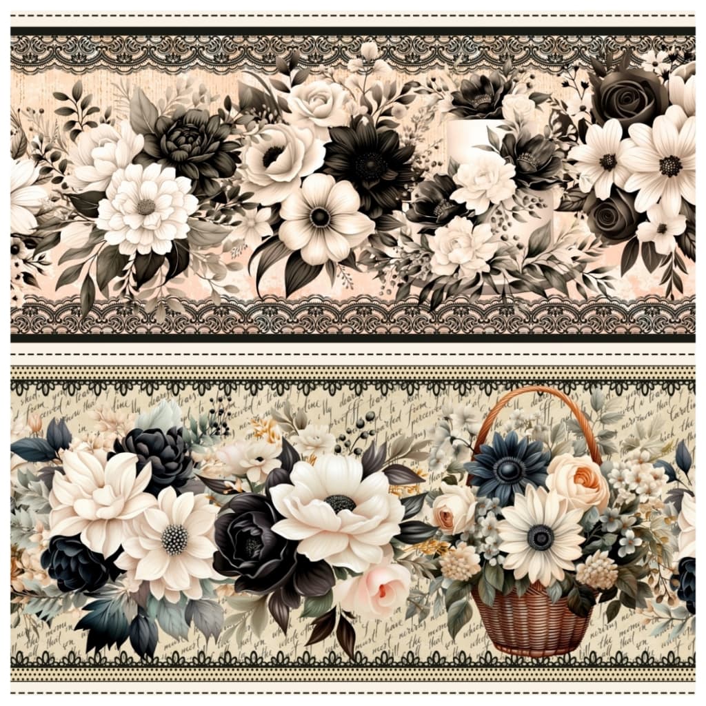 Tricoline Digital Barrado Ópera Floral 100% Algodão 55x150cm Tecido Pano Prato Guardanapo Maria Flor