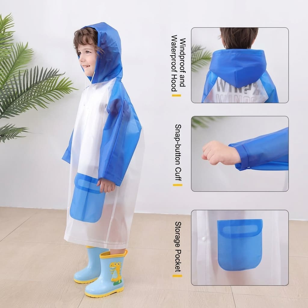 Capa de Chuva Infantil PVC Impermeável com Capuz e Bolso Menino e Menina