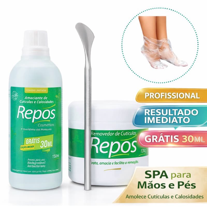 Kit Repos Amaciante e Creme Hidratante Para Cutículas E Calosidades  Spa Dos Pés + 6 Botinhass