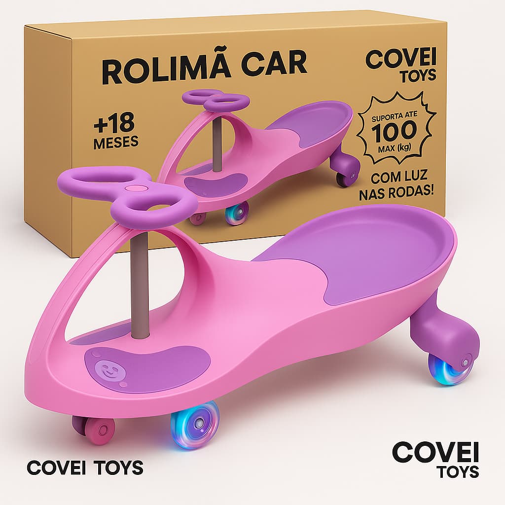 Carrinho Rolimã Car 100kg Com Volante 360° Rodas LED Triciclo Infantil Menino Menina Azul E Vermelho