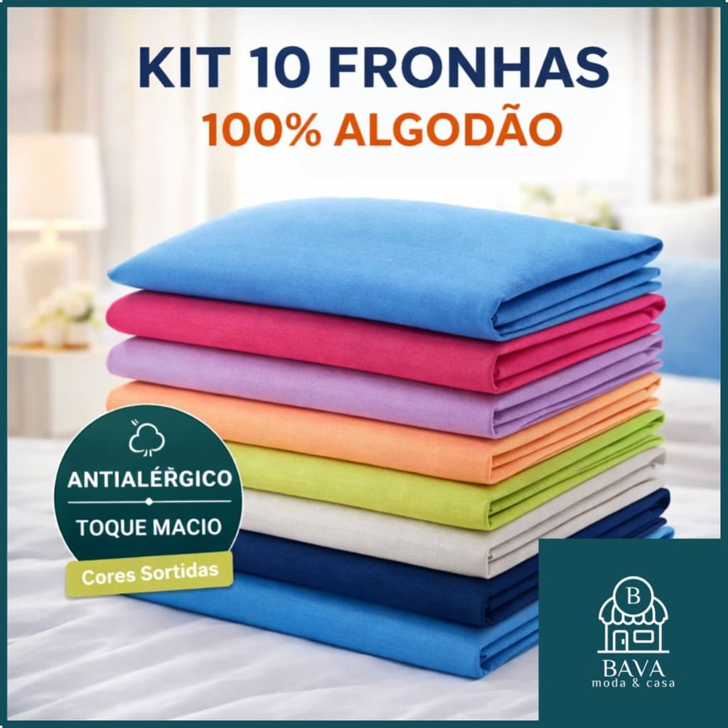 Kit 10 Fronhas 100% Algodão Antialérgicas 50x70 Toque Macio Cores Sortidas