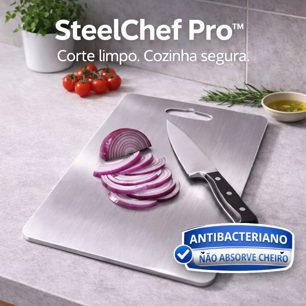 Tábua de Corte 304  Aço Antibacteriana SteelChef Pro™ Grande Profissional Não Absorve Cheiro Fácil