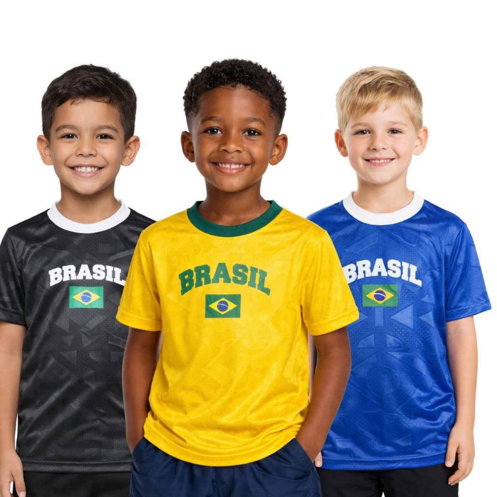 Camiseta Infantil do Brasil  Camisa Infantil Seleção Brasil Tecido Relevo