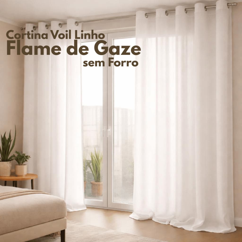 Cortina Voil Linho Flame de Gaze S/Forro  6 metros de largura(ALTURA NO ANUNCIO) SALA E QUARTO