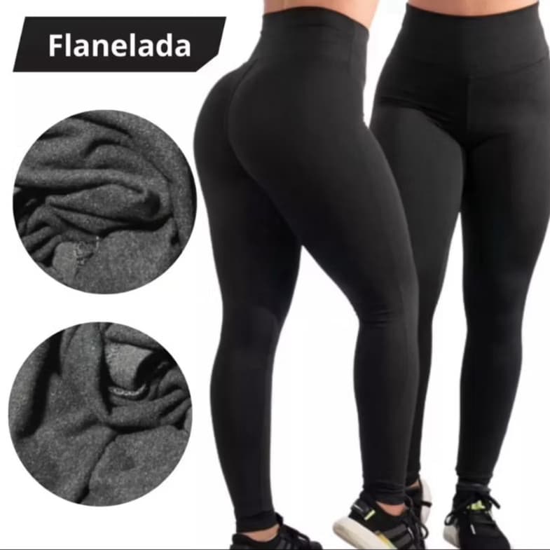 Kit 2 Calça Termica Flanelada Legging Academia Suplex Grossa Modeladora Leg Cintura Alta Peluciada