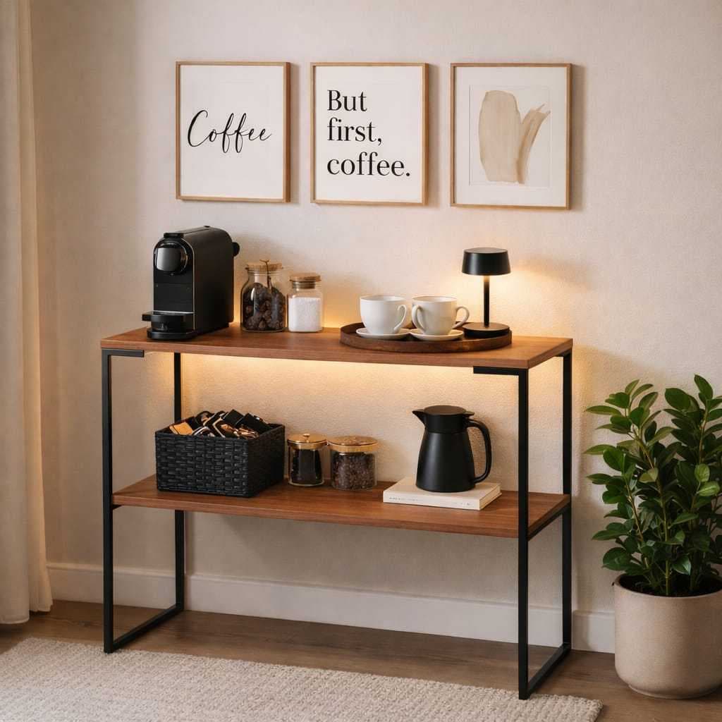 Mesa Aparador Buffet Industrial 90x76cm – Cantinho do Café com 2 Prateleiras MDF (Várias Cores)