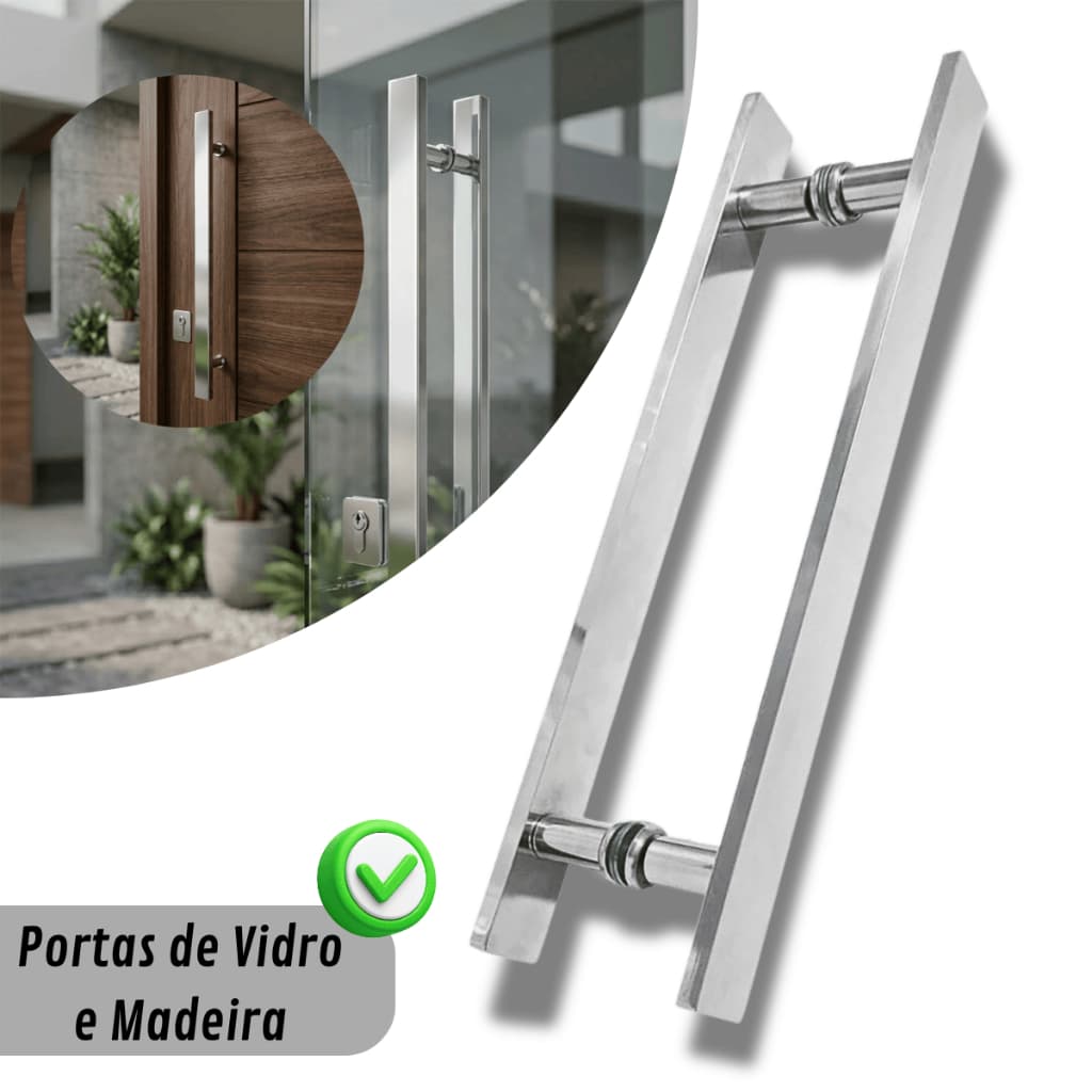 Puxador Duplo Metal Inoxidável Robusto Luxo Para Portas De Madeira Vidro e Metal 30cm 40cm 50cm 60cm