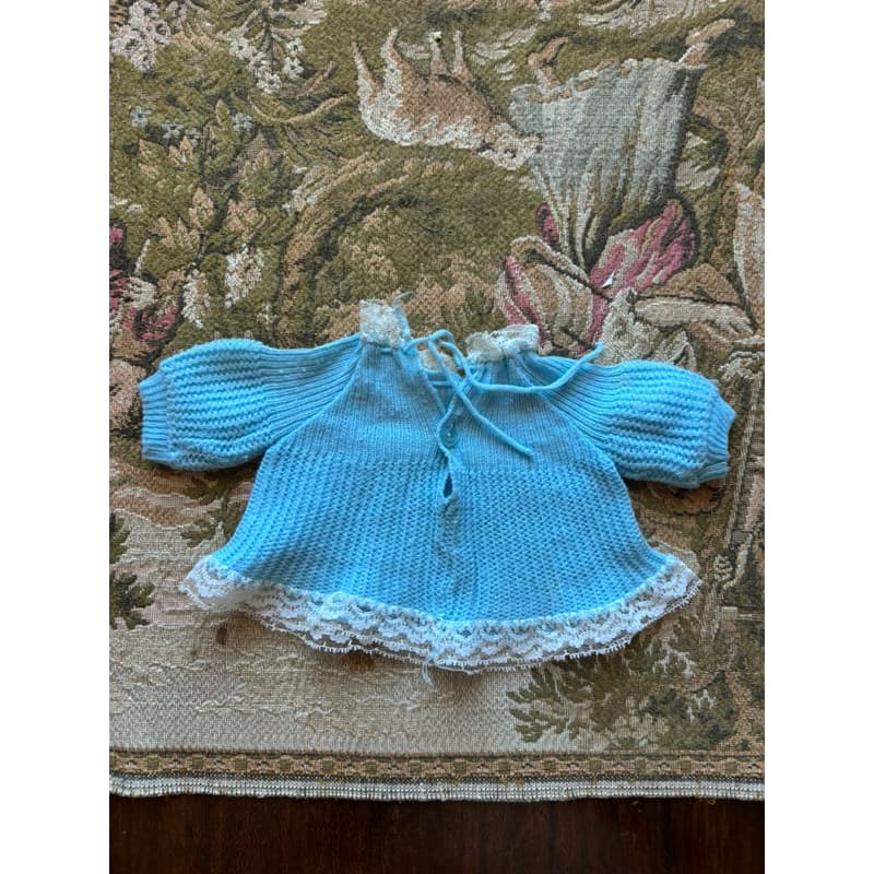 blusa azul de tricô para bebê recém nascido ou boneca