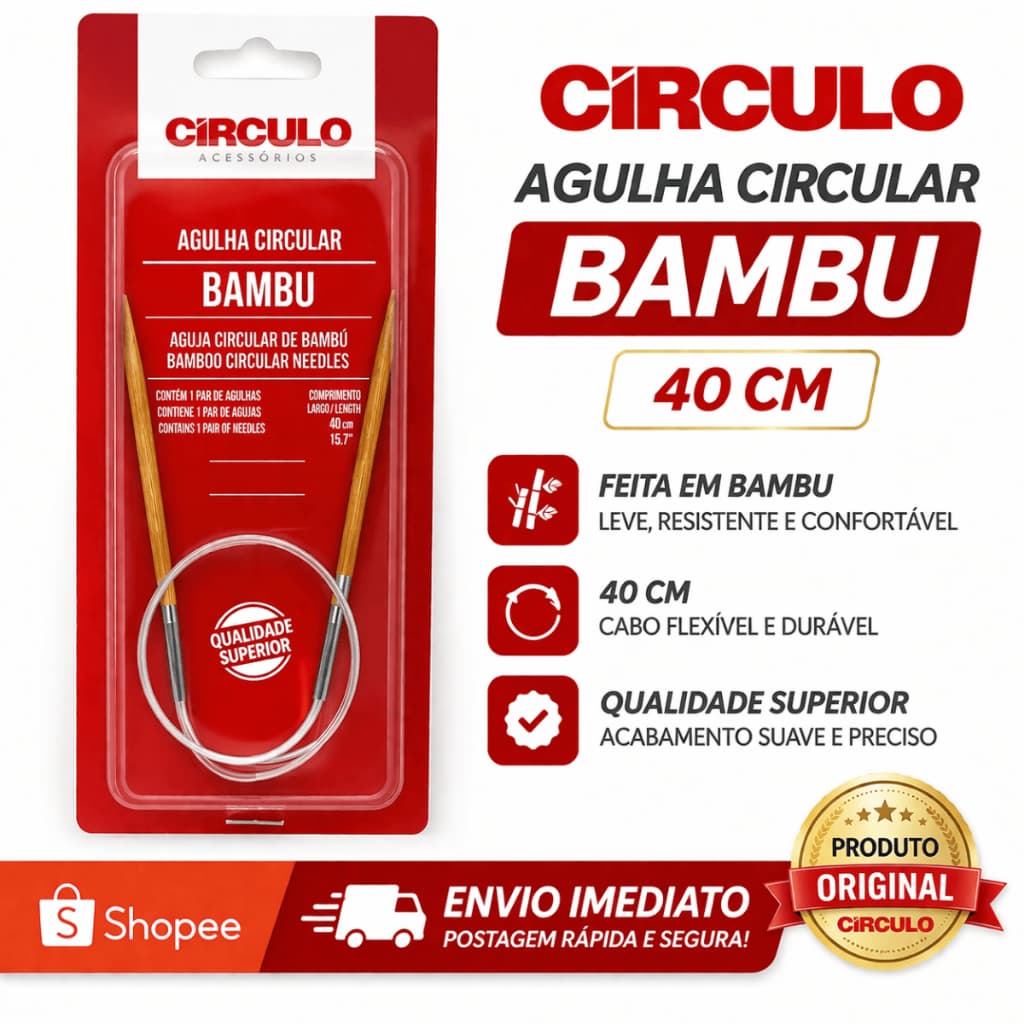 Agulha Circular Bambu 40cm - Círculo | Para Tricô, Alta Qualidade