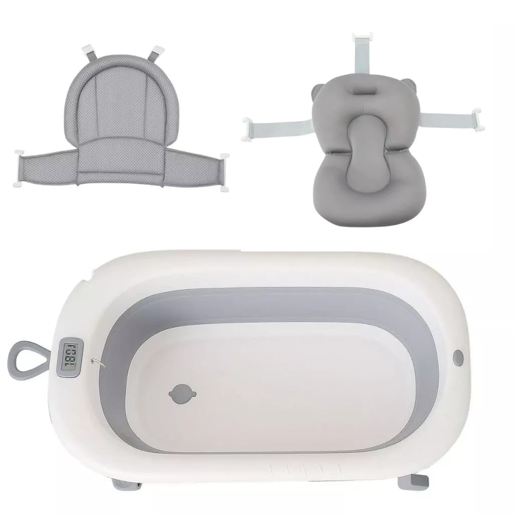 Kit Banheira Dobrável-Portátil - Almofada/Rede Com Termômetro Banho Bebê Recém Nascido