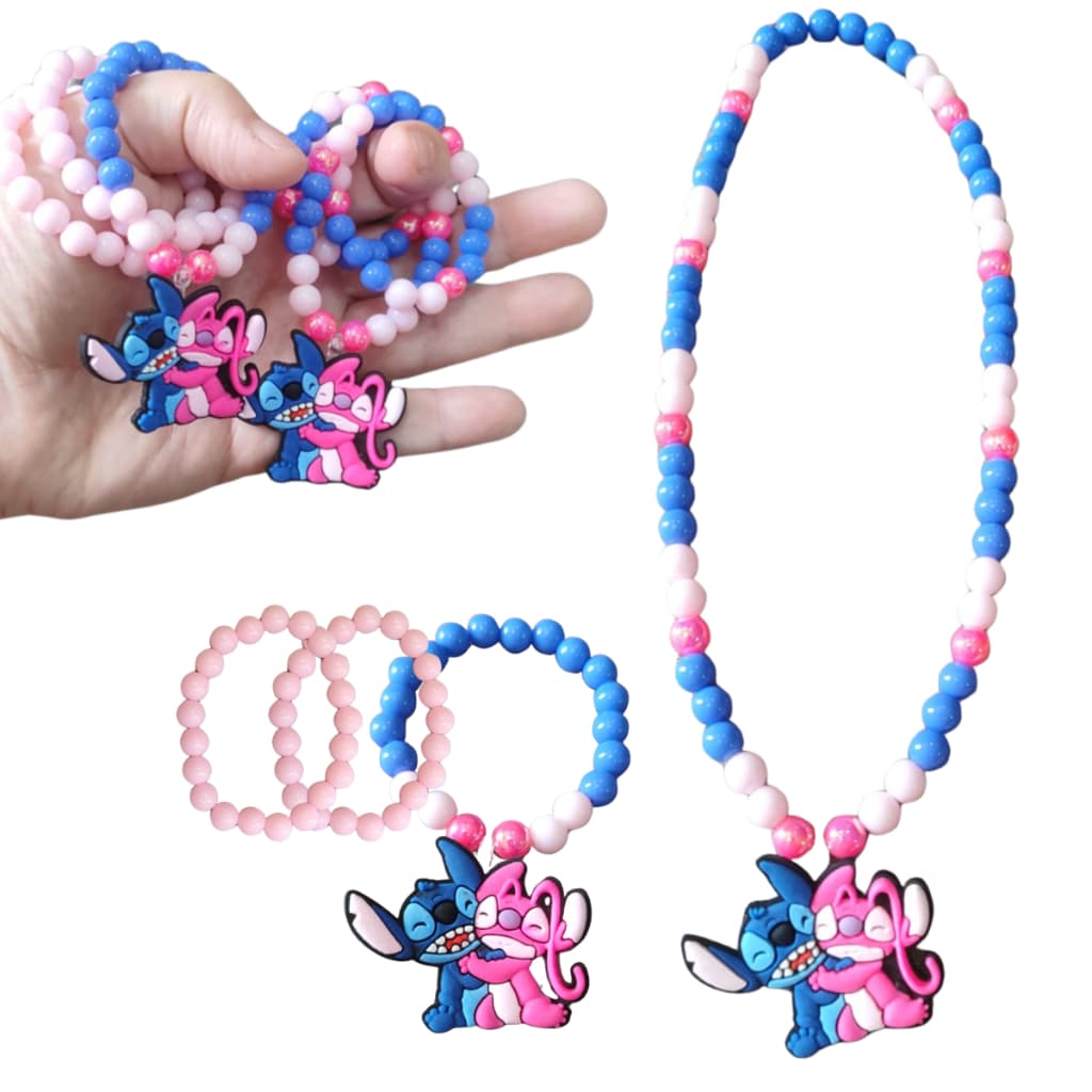 kIt Colar e Pulseira de Miçanga Pingente do Stitch casal