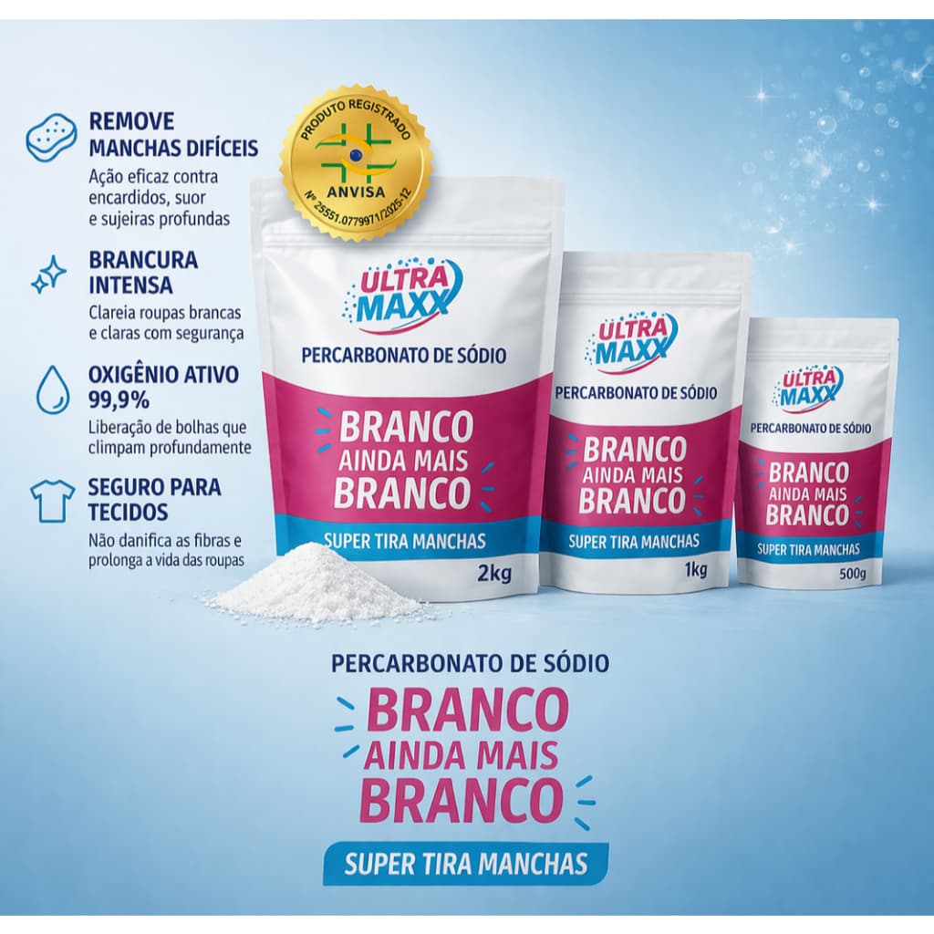 Percarbonato de sódio PURO Granulado CLAREADOR ROUPAS BRANCAS