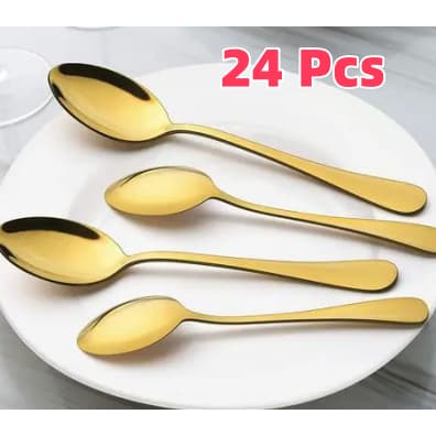 24 Aço Inox Stainless Steel Ouro Colher De Mesa Linha Luxo Promoção