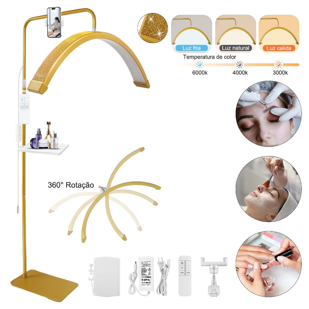 LUPITA Luminária De Beleza Em Formato De Meia-Lua Estilo Sofisticado De Salão De Beleza | Com Diamantes | Multifuncional