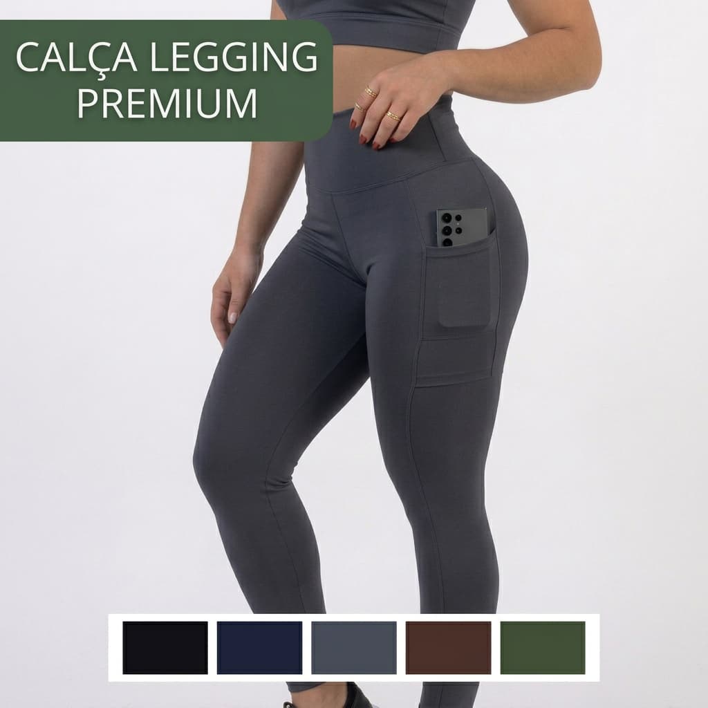 Calça Legging (LINHA PREMIUM), Bolso, Costura Reforçada, Zero Transparência.