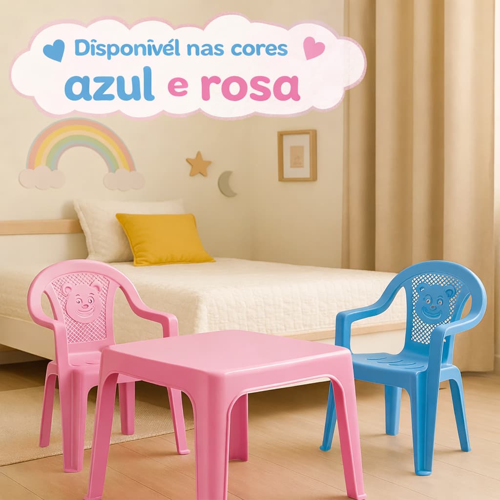 Mesinha Infantil com Poltronas Azul e Rosa - Mesa Criança