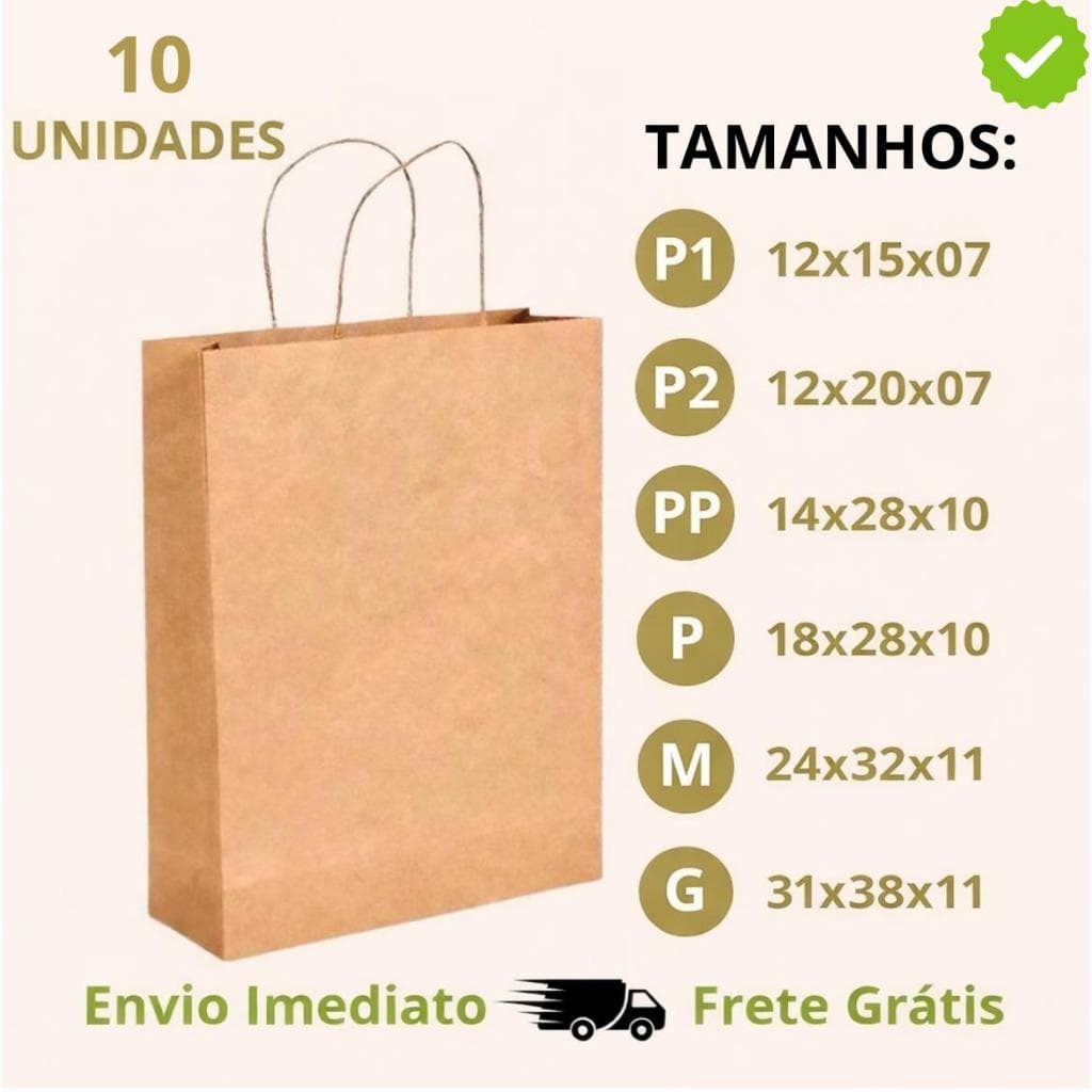 Sacola Papel Kraft 80g | Pacote c/ 10 Unidades | Escolha Seu Tamanho