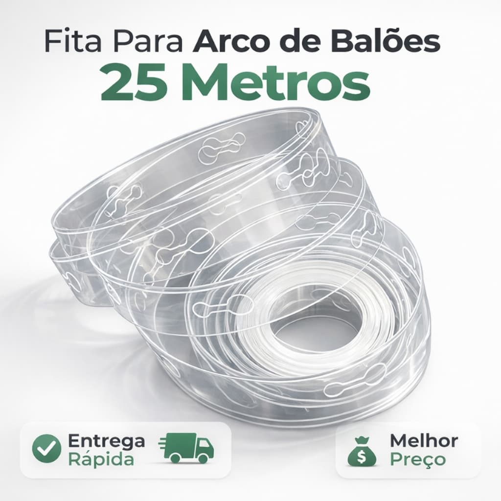 Fita para Arco Descontruído 25 Metros Kit com Suporte Bexigas e Balões Coloridos Festas Show+
