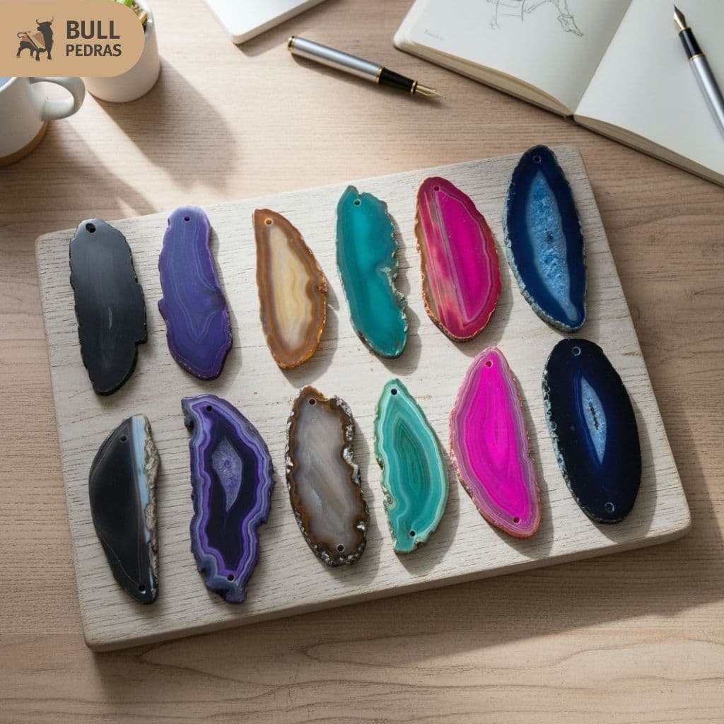 Ágata Natural 9-10cm com 1 ou 2 Furos Pedra para Biojoias, Artesanato e Colar de Mesa