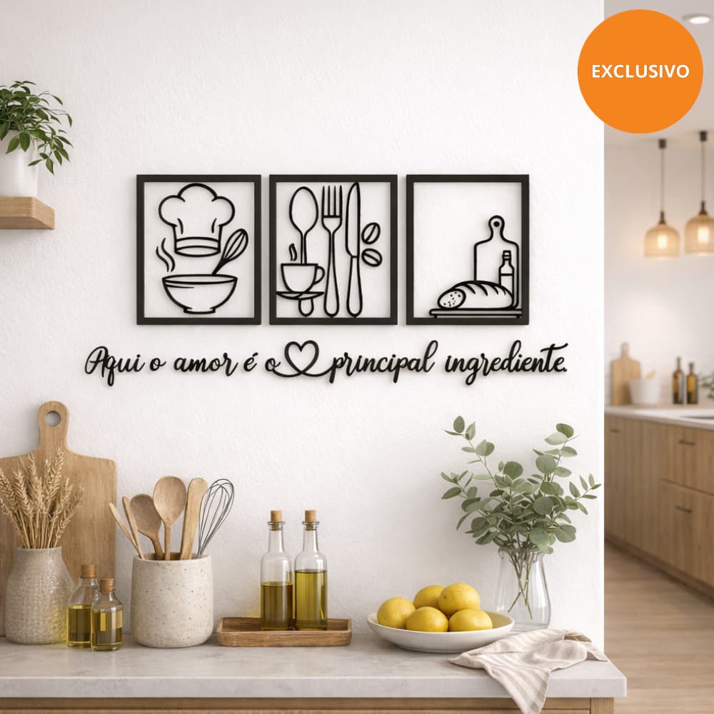 Kit 3 Quadros Cozinha Decorativo Café Xicara + Frase Temperos da vida de Parede Variados Mdf