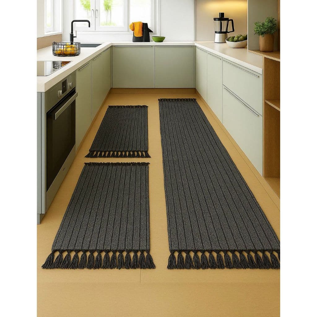 Jogo de 3 Peças de Tapete de Cozinha em Passadeira de Tear - Design Moderno, Antiderrapante e Fácil de Limpar