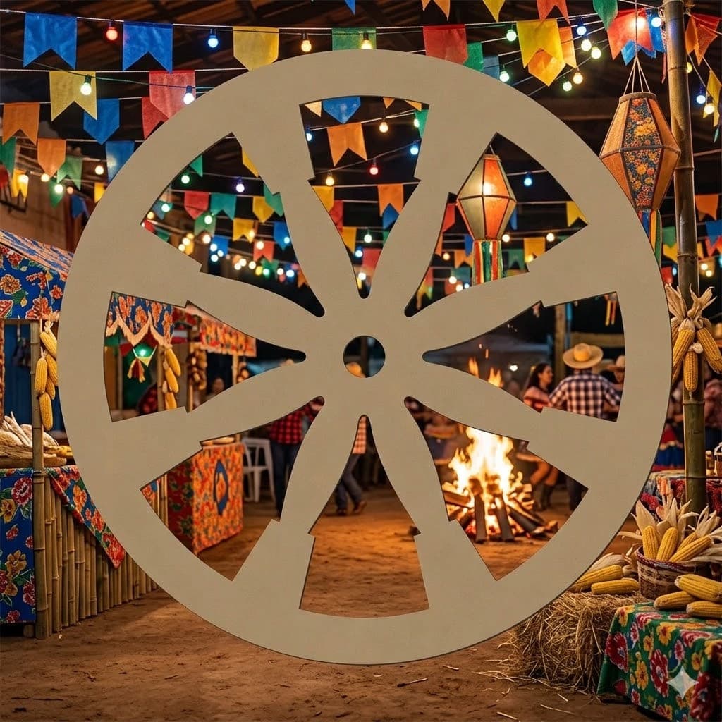 Roda de Carroça Decorativa em MDF – 50cm, Fazendinha  MDF 3mm