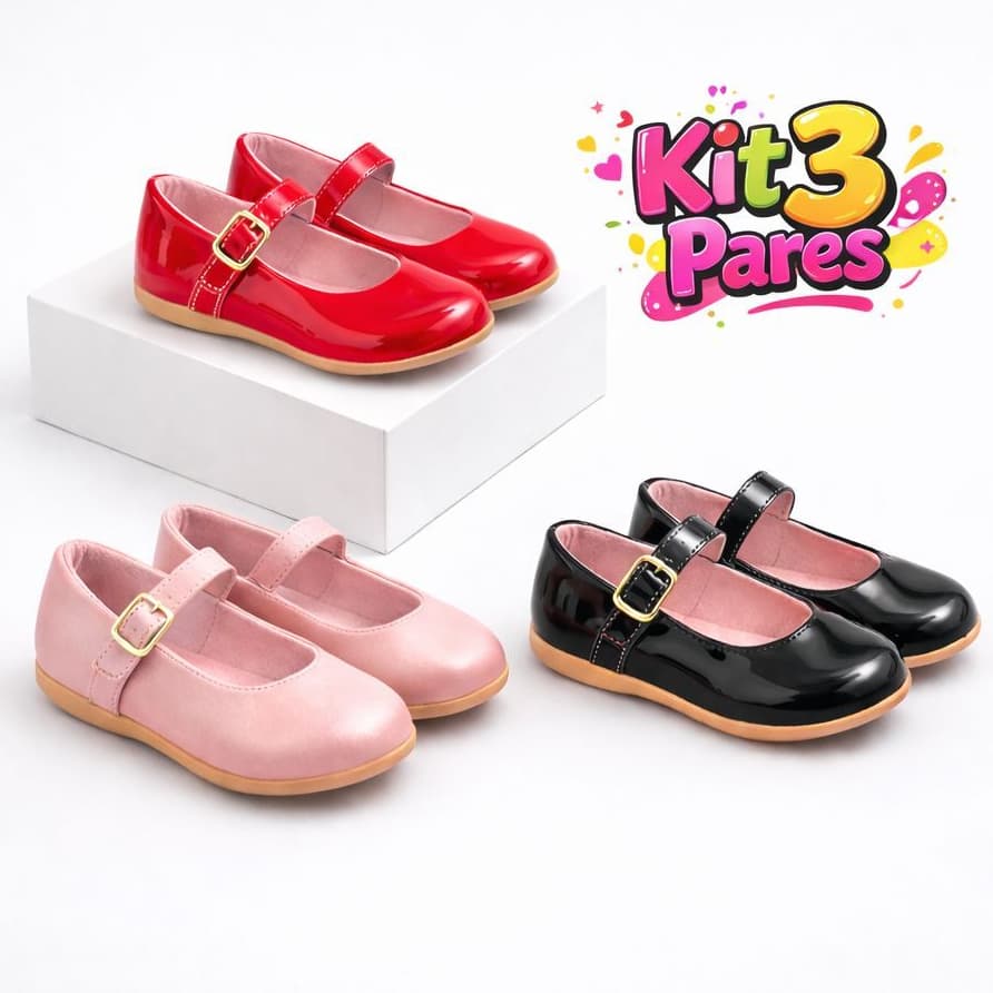 Kit 3 Pares Sapatilha Infantil Menina Antiderrapante Macia