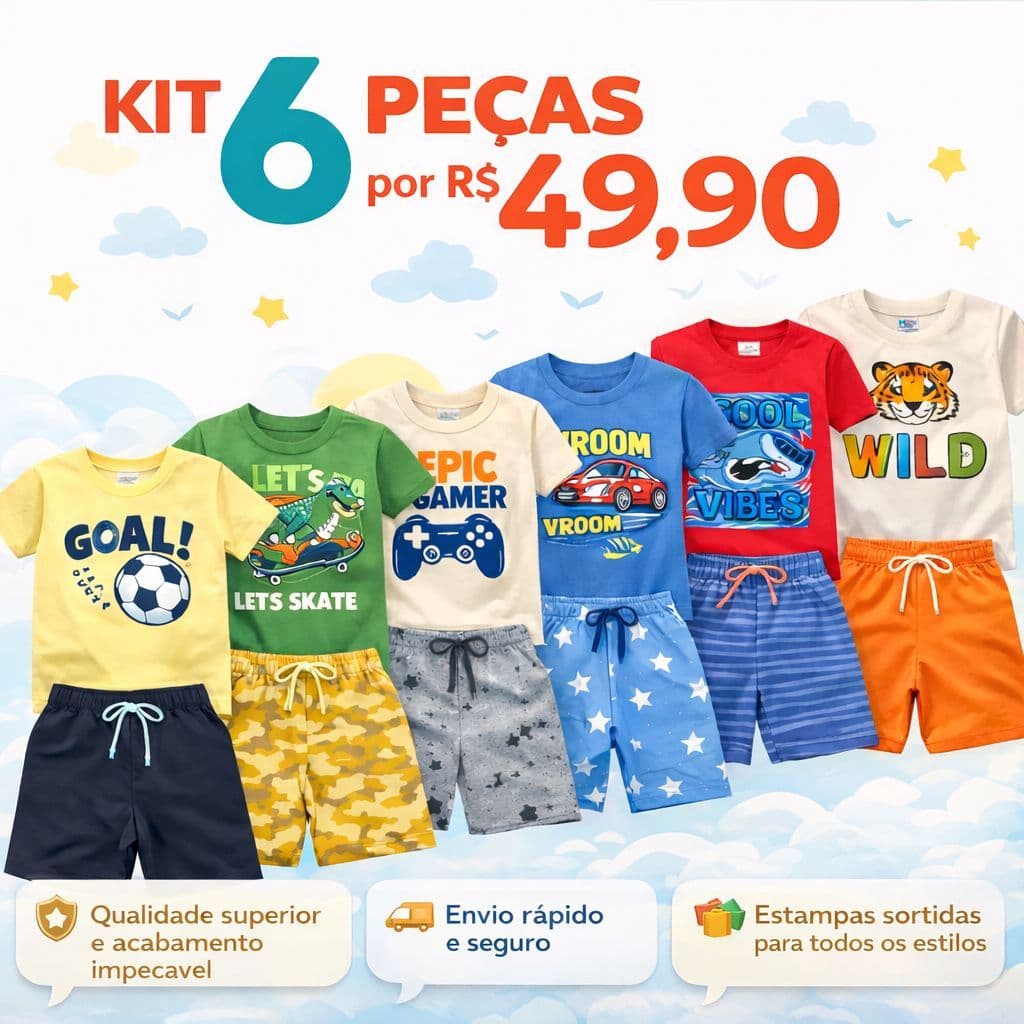 Kit Sortido 6 Peças de Roupas Infantil Menino