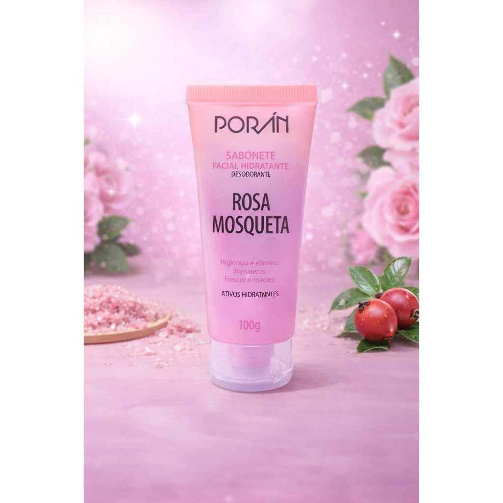Sabonete Facial Rosa Mosqueta Porán 100g Vegano – Limpeza Profunda e Hidratação