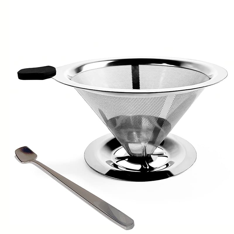 Prateado 103 Filtro de Café Inox Aço 304 com Pegador Silicone Reutilizável para Coador Não Precisa Papel  Pour Over