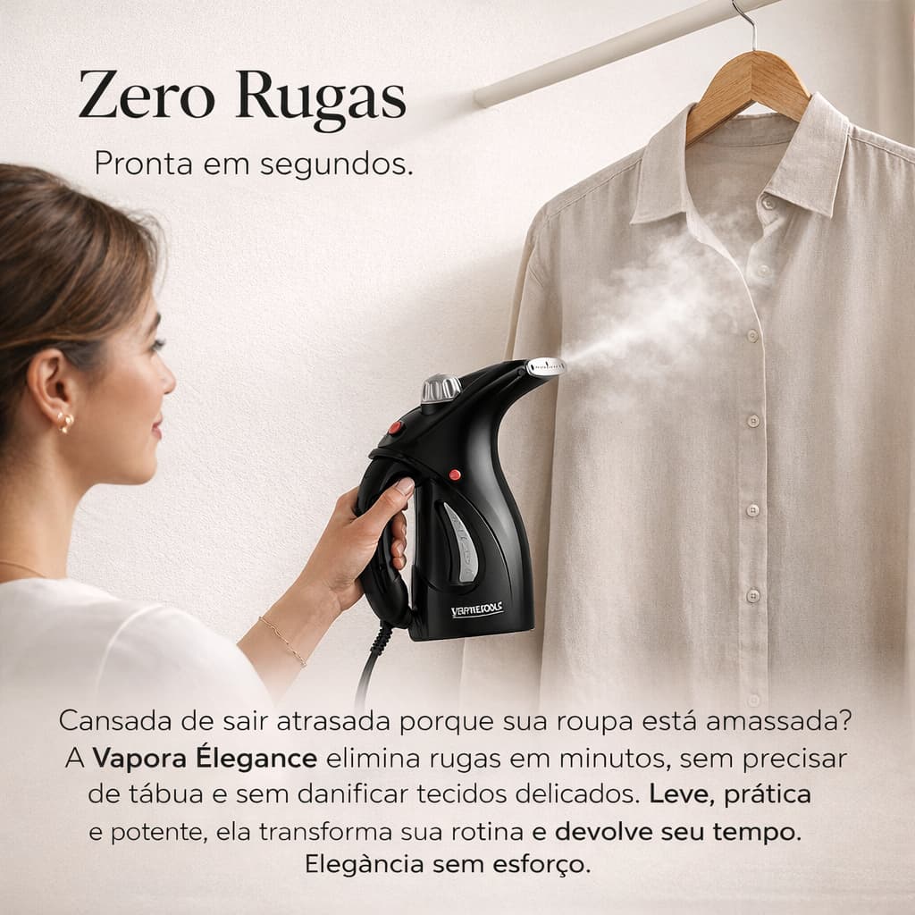 Passadeira a Vapor Portátil Vapora Élégance – Alisa Roupas Sem Ferro, Antirrugas, Compacta e Fácil de Usar