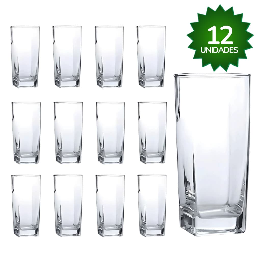 Jogo De Copos Vidro 320ml Bali Quadrado Luxo Transparente