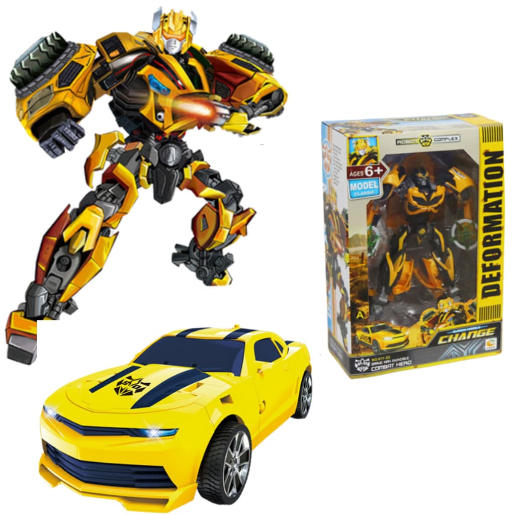 Robô Transformer 2 em 1 - Carro Esportivo Amarelo (Bumblebee Style)