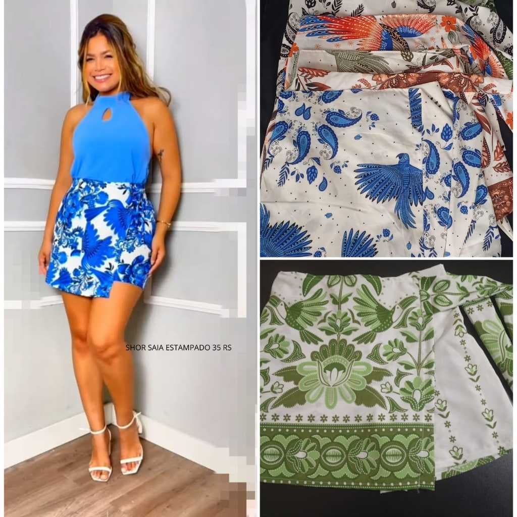 SHORT SAIA ESTAMPADO DO MOMENTO COM ELASTICO NA COSTA CON AMARRACAO.