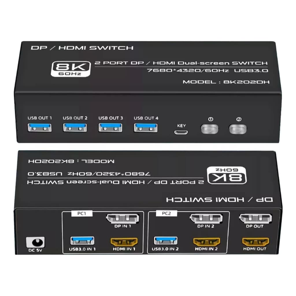 Chaveador Kvm Hdmi Displayport 2x2 8k 60hz 120hz 2 Monitores