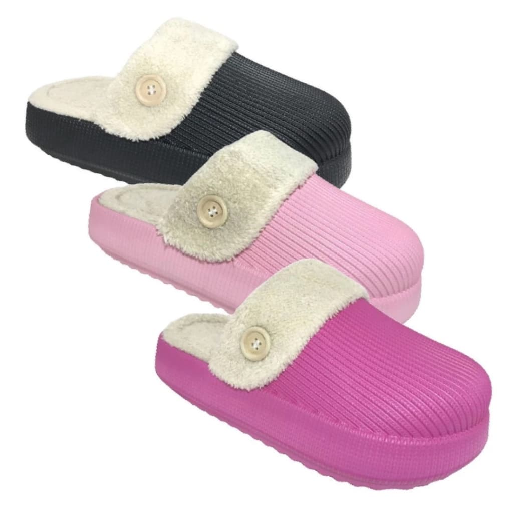 Pantufa Feminina Chinelo Nuvem Inverno Forrado Anatomico Bota Pelinho Macio Confortavel Preto Rosa