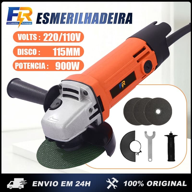 Esmerilhadeira Lixadeira Angular Profissional 900w 115mm Com 3 Discos