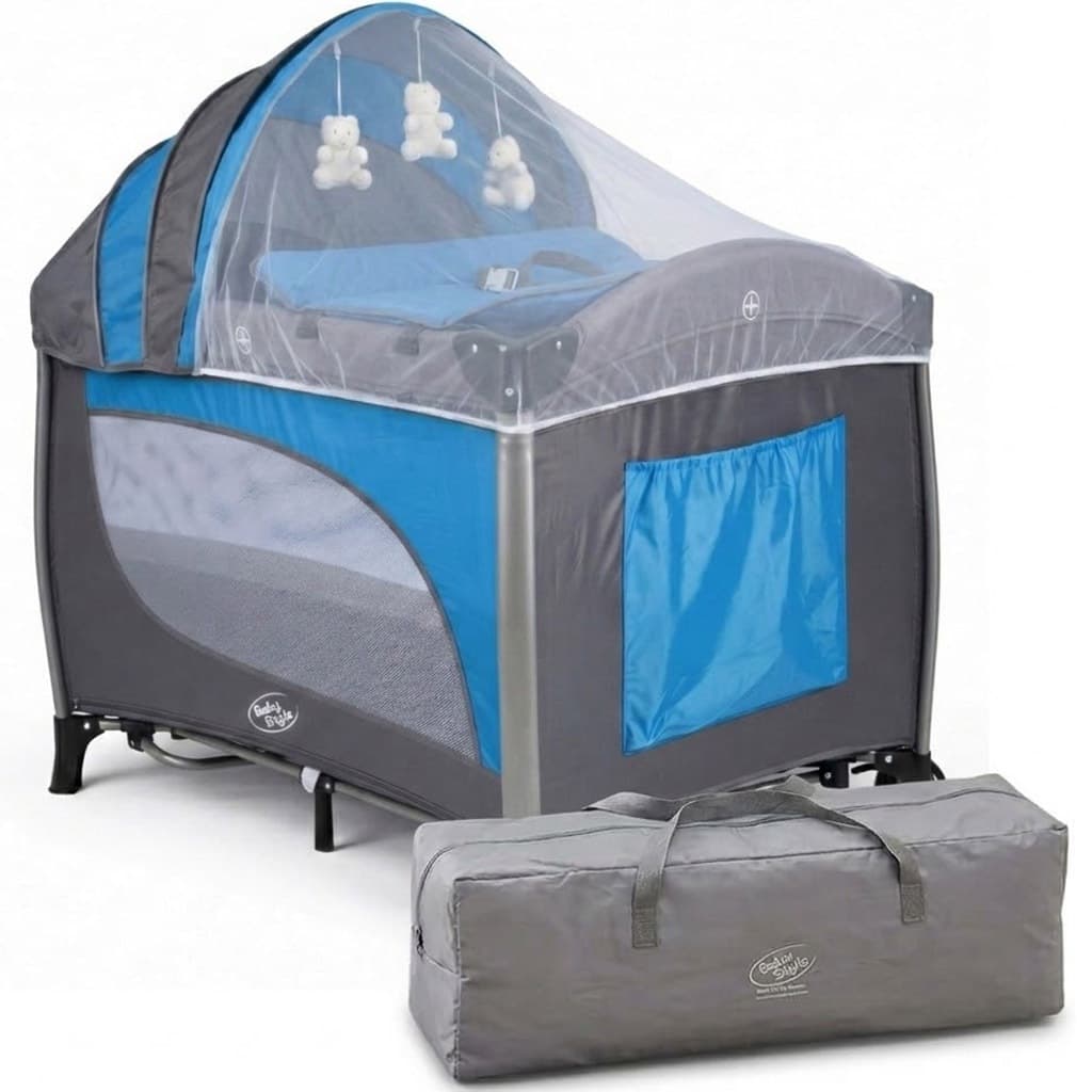 Berço Portátil Balanço com Mosquiteiro Mobile Musical Som e Vibração Dobrável para Viagem com Rodas