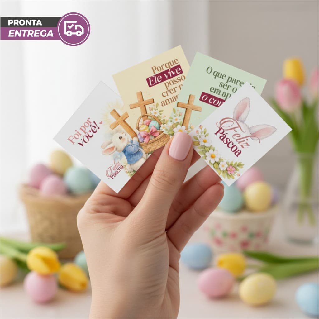 Kit Mini Cartões Páscoa datas comemorativas 4x5cm com 4 frases