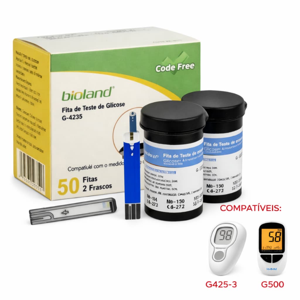 Tiras de Glicose Bioland G500 G425-3 Teste Diabetes Monitor Glicemia Com 50 Unidades Original