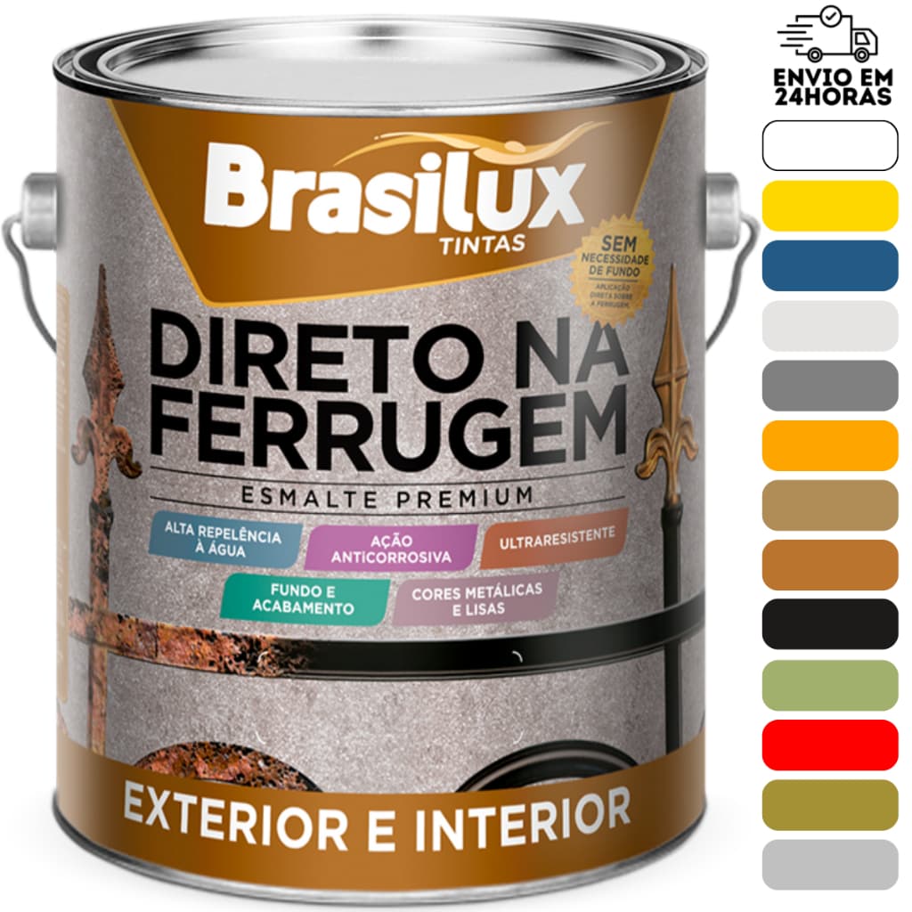 Tinta Direto na Ferrugem Esmalte Sintetico 3,6L Brasilux - Todas as Cores Disponiveis