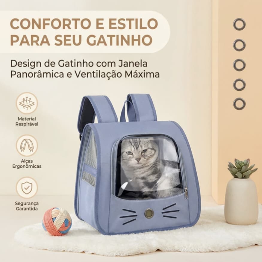 Mochila para transporte de gatos, ideal para uso externo, respirável e portátil, com alças para os ombros