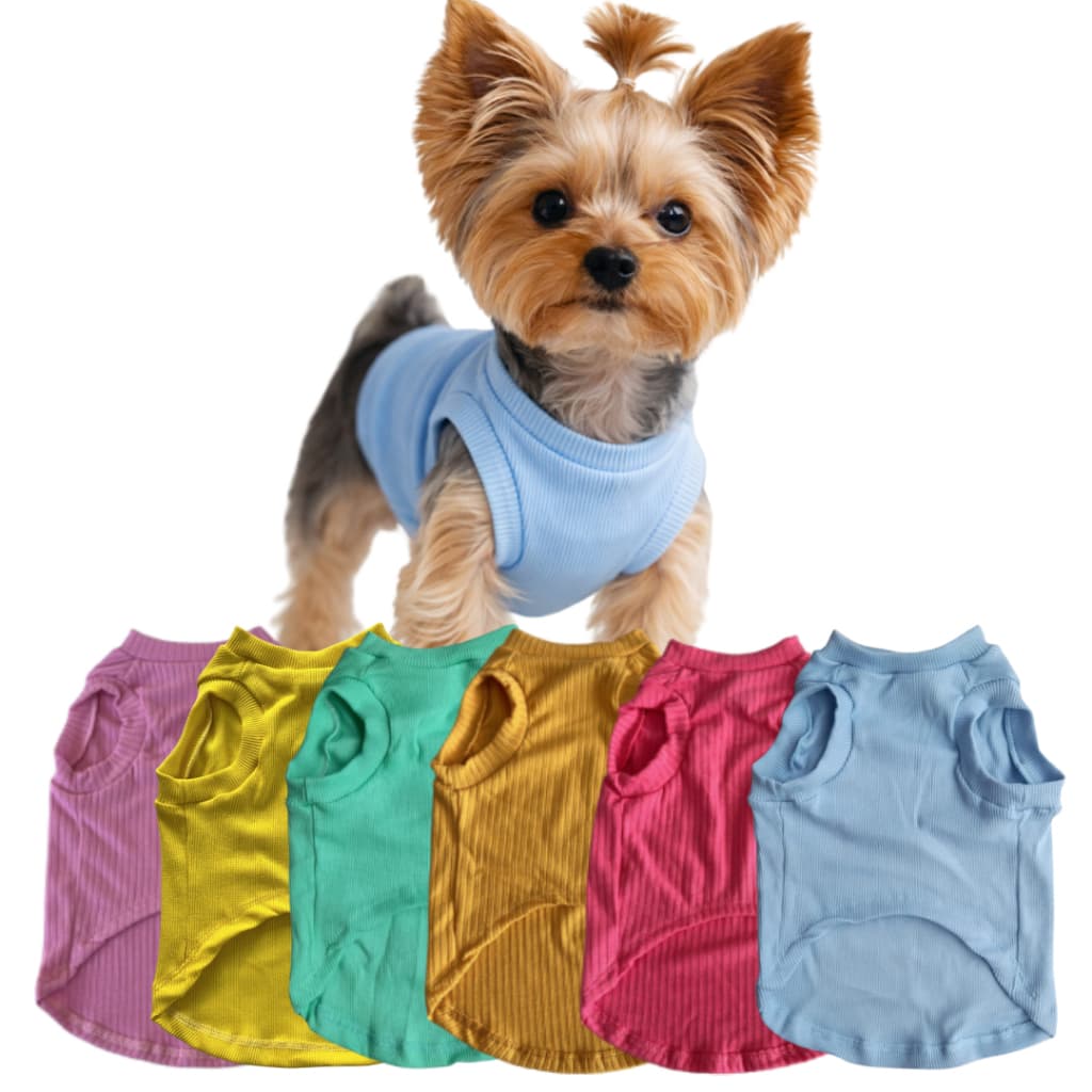 Roupa Pet Regata Ribana Malha Canelada Roupinha Cachorro Gato Animais de Estimação