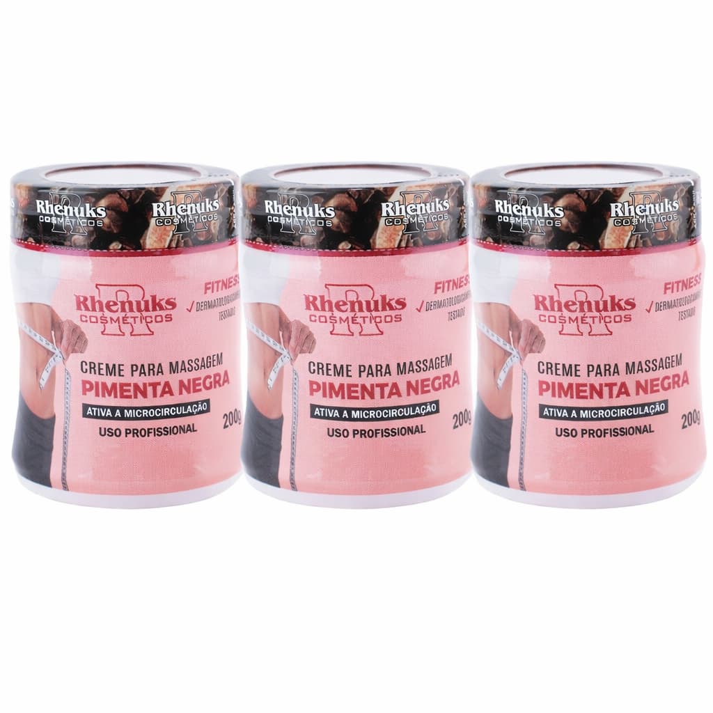 Creme Para Massagem Pimenta Negra Rhenuks 200g Ativa Microcirculação Uso Profissional Dermatologicamente Testado Creme E